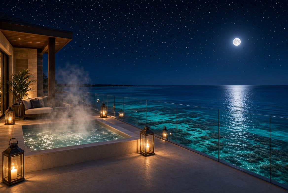 Night terrace over moonlit reef